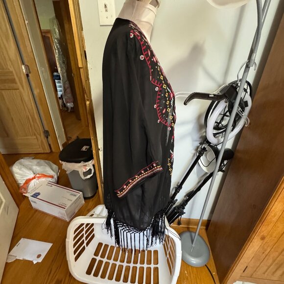 UMGEE Sheer Black Fringe Wrap Cardigan - Picture 5 of 9